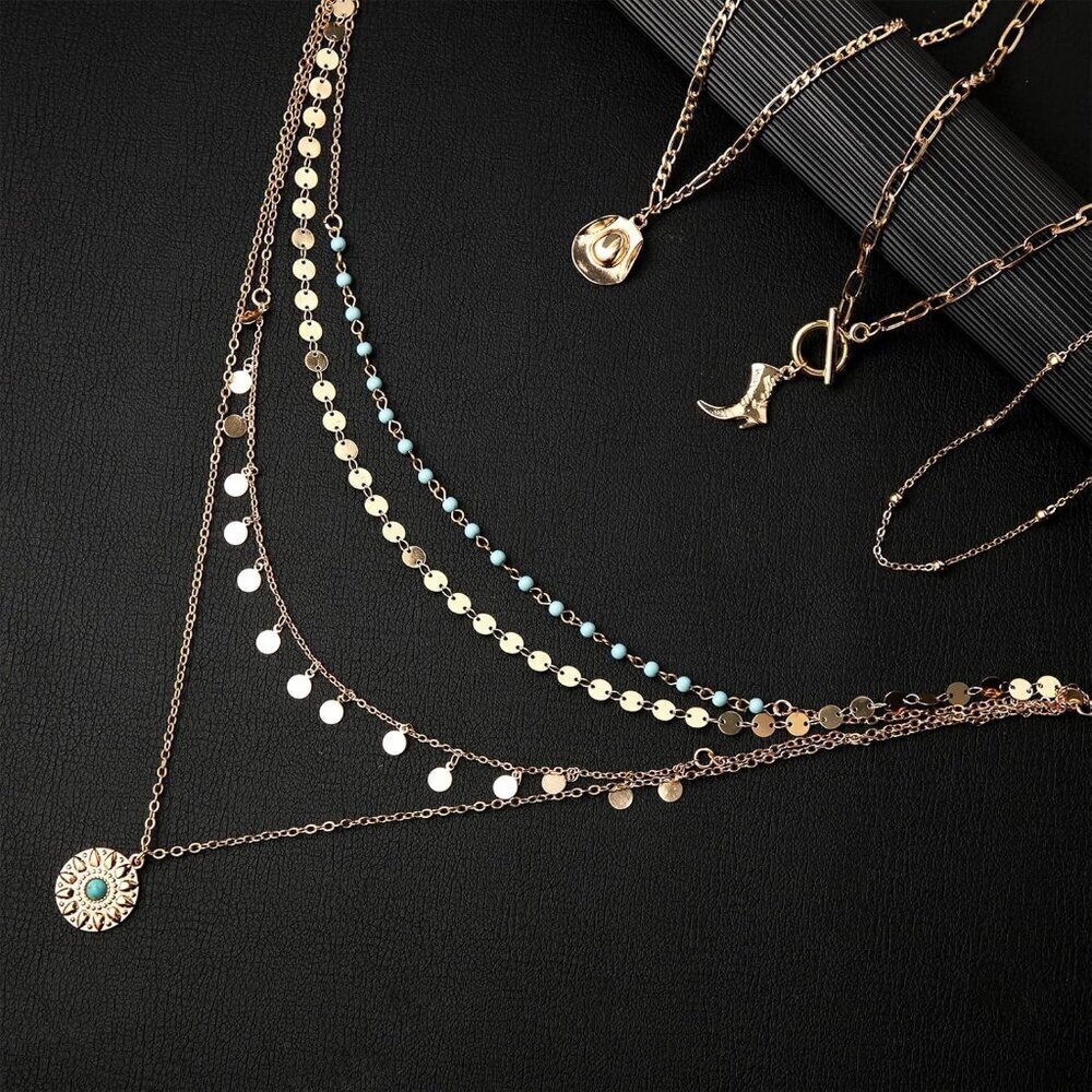 Cowgirl Jewelry Set 6Pcs Turquoise Chains Earrings Western Outfit Accessory - Picture 6 of 6